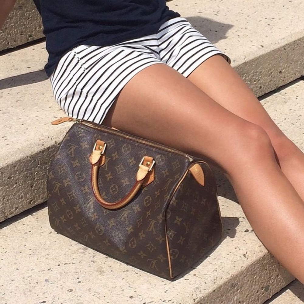 LOUIS VUITTON Brown Monogram Canvas & Leather Speedy 35 Satchel